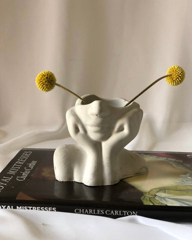 Clay Pondering Face Bud Vase